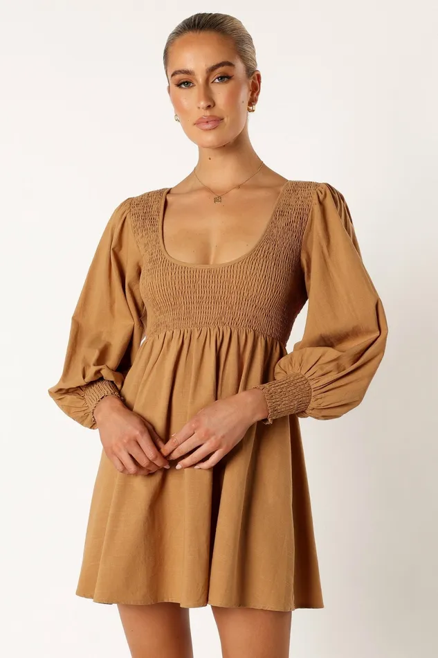 Long Sleeve Dresses Women Gayle Long Sleeve Mini Dress Mustard Petal and Pup