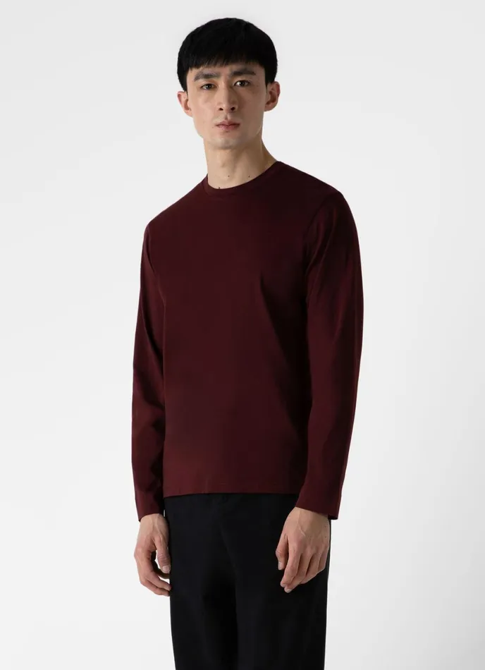 Long Sleeve Riviera Midweight Tshirt Maroon Men SUNSPEL Tshirts