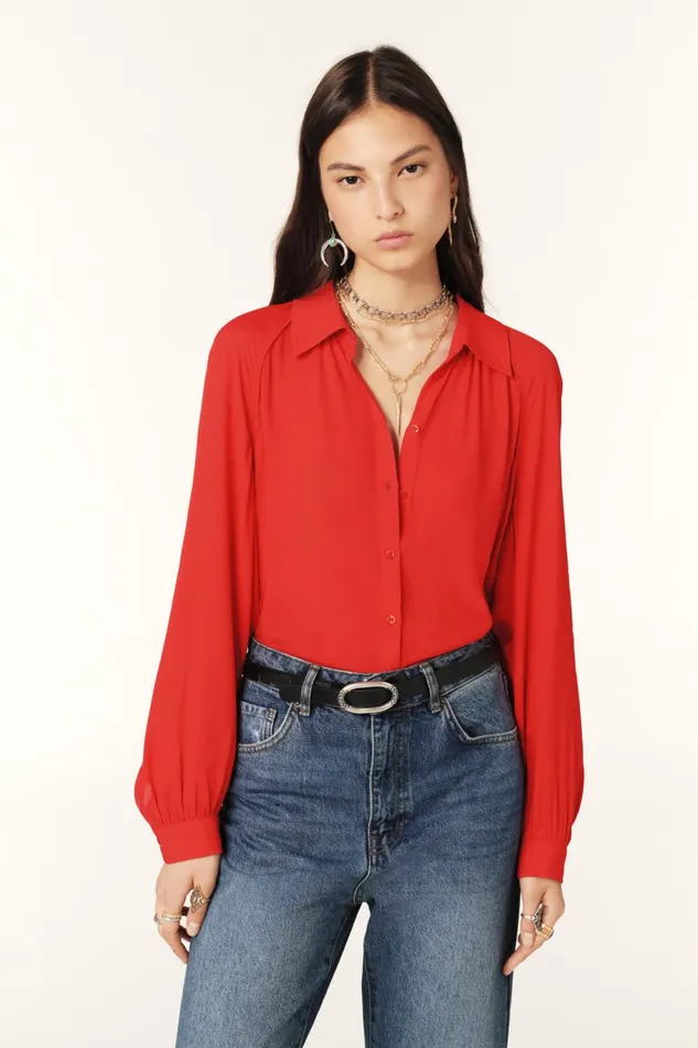 LongSleeve Shirt Marvin Red Women Baandsh Tops and Shirts