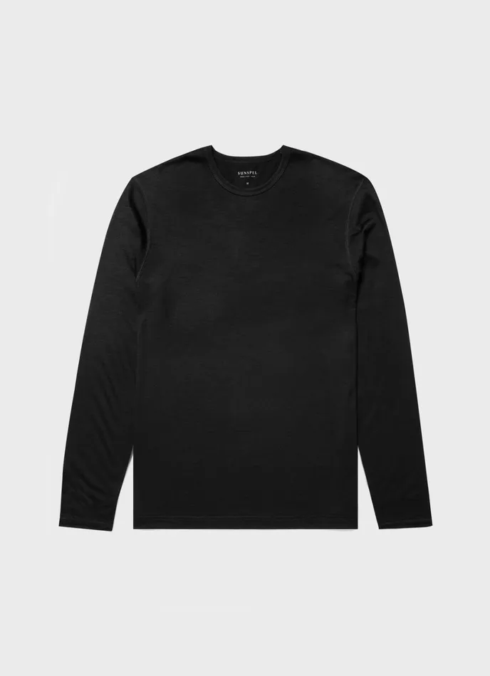 Long Sleeve Thermal Merino Tshirt Black Men SUNSPEL Activewear