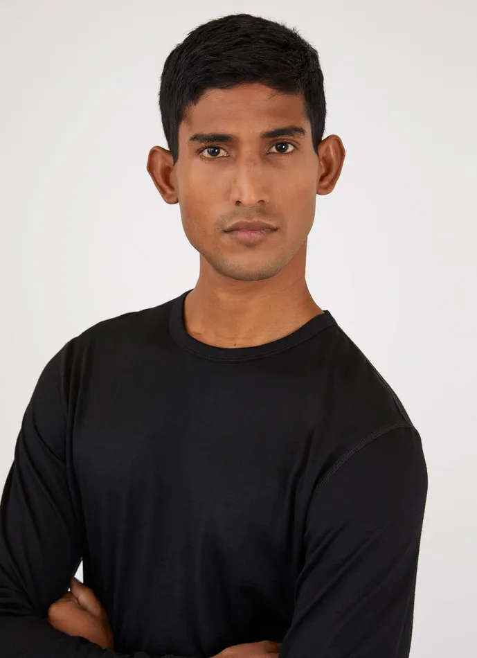 Long Sleeve Thermal Merino Tshirt Black Men SUNSPEL Activewear