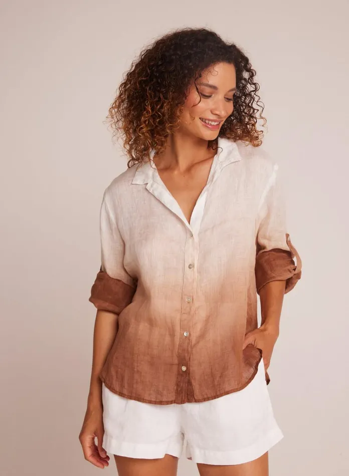 Long Sleeve Women Bella Dahl Capri Button Down 8211 Coconut Ombre Dye