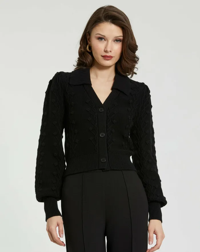Mac Duggal Blouses and Tops Women Cropped Bobble Cable Knit Button Up Cardigan Sweater Black Mac Duggal Blouses and Tops Women Cropped Bobble Cable Knit Button Up Cardigan Sweater Black