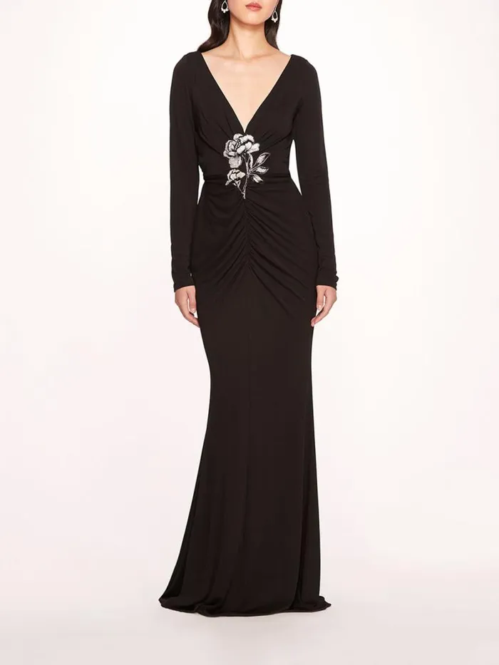 Marchesa Marchesa Notte Matte Ruched Gown Black 8211 Women