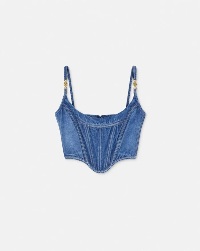 Medusa 03995 Denim Corset Top Blue Women Versace Shirts and Tops