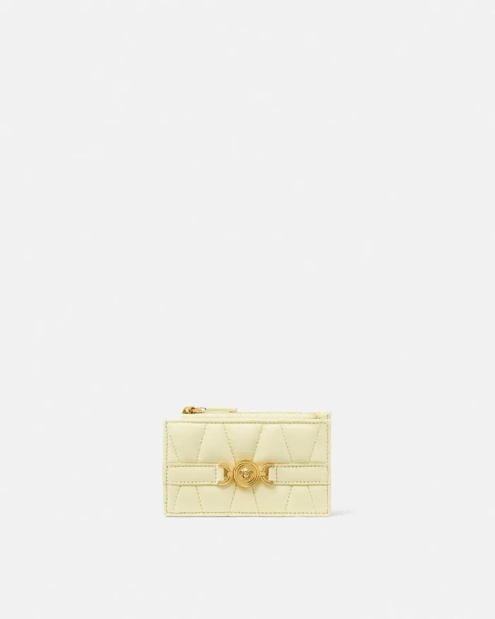 Medusa 03995 Quilted Zip Card Holder Yellow Women Versace Wallets