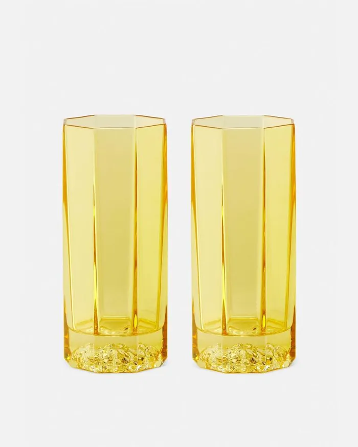 Medusa Lumire Rhapsody Set 2 Long Glasses Yellow Home and Lifestyle Versace Glassware