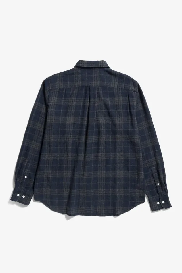 Men Algot Relaxed Wool Check Shirt Dark Navy Norse Projects Shirting
