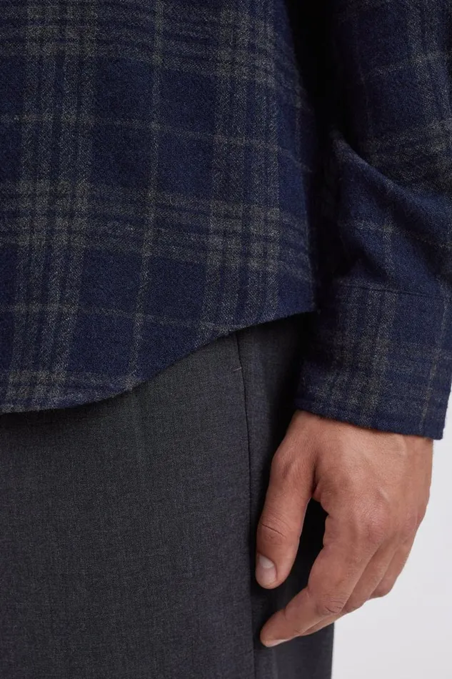 Men Algot Relaxed Wool Check Shirt Dark Navy Norse Projects Shirting