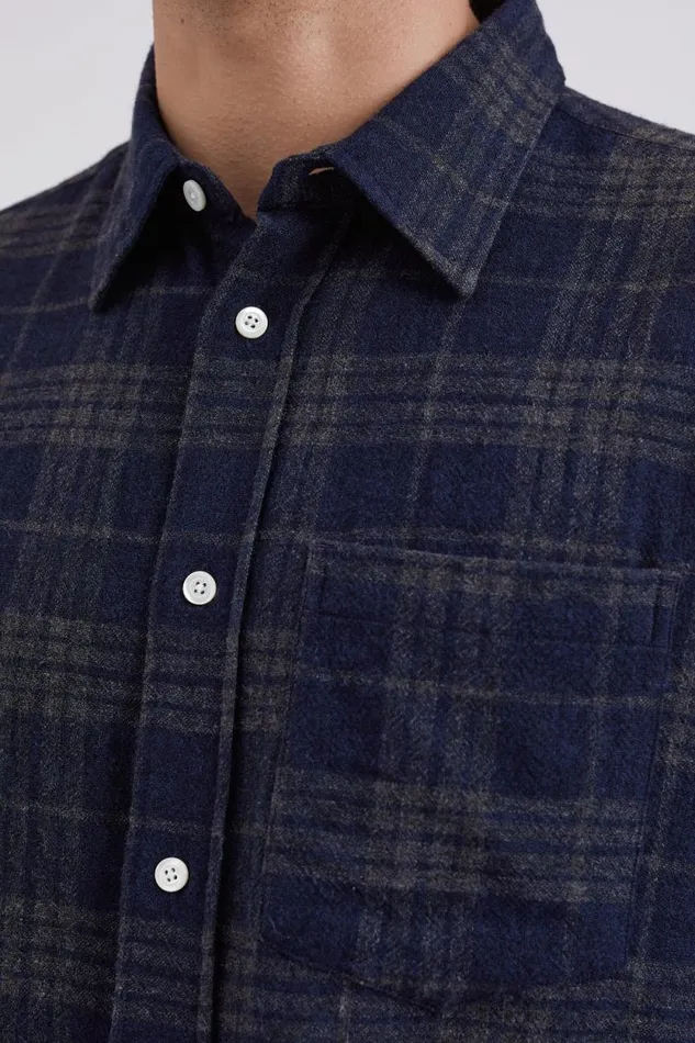 Men Algot Relaxed Wool Check Shirt Dark Navy Norse Projects Shirting