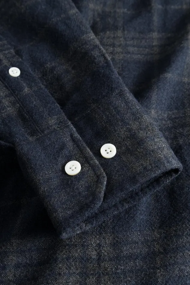 Men Algot Relaxed Wool Check Shirt Dark Navy Norse Projects Shirting