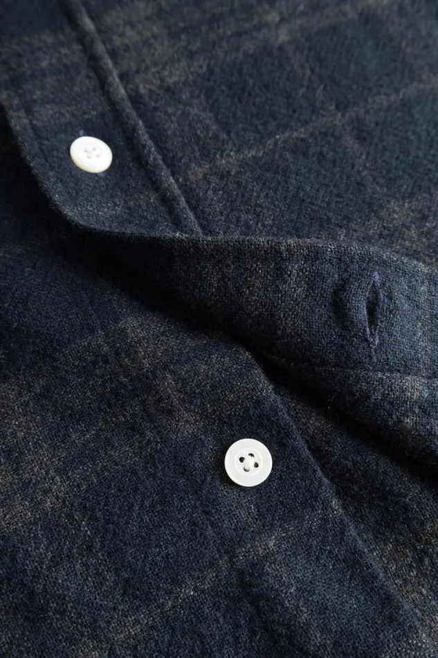 Men Algot Relaxed Wool Check Shirt Dark Navy Norse Projects Shirting