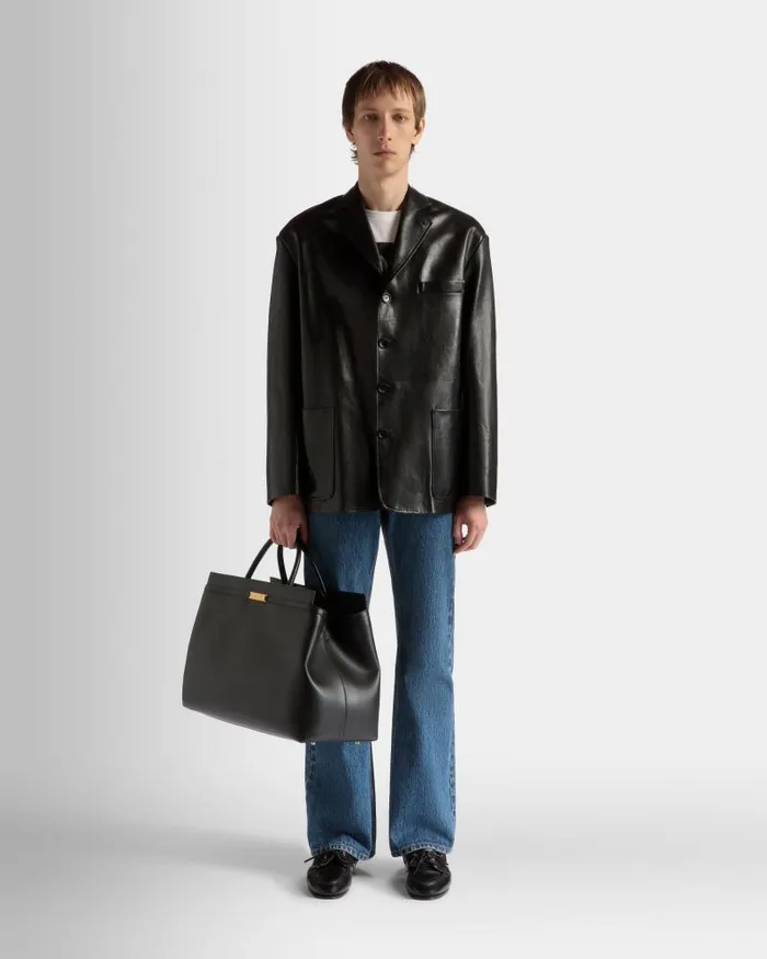Men Bally Coats and Jackets Jacket In Black Leather Black Men Bally Coats and Jackets Jacket In Black Leather Black
