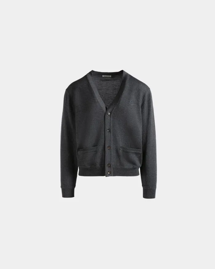 Men Bally Knitwear Cardigan With Bally Crest Logo In Dark Grey Wool Grey