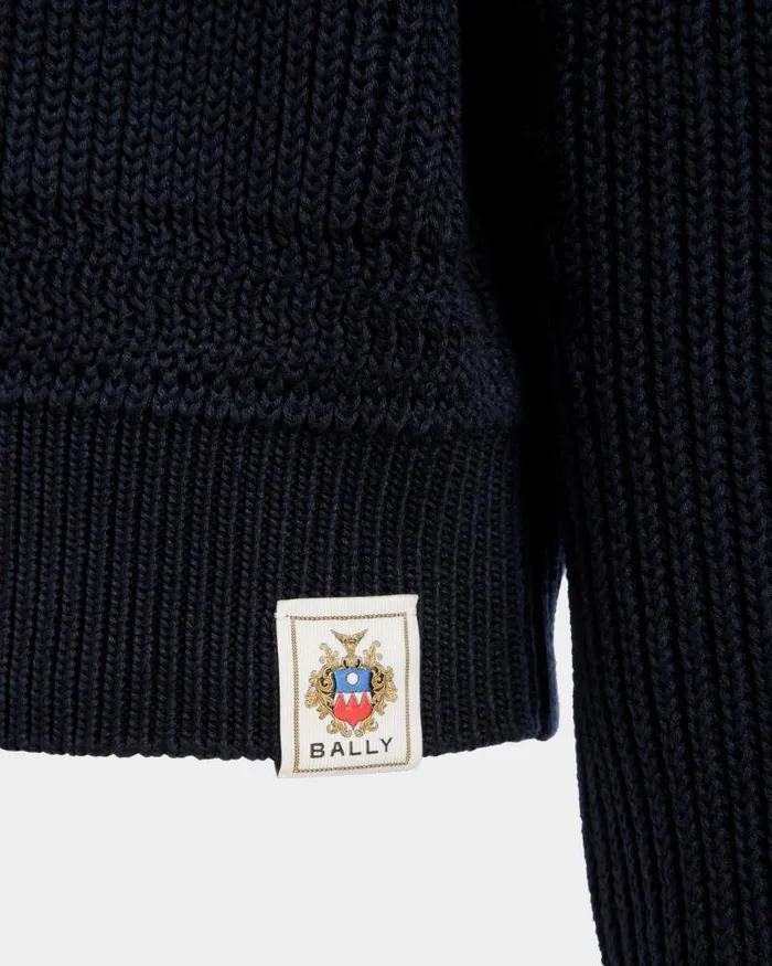 Men Bally Knitwear Crewneck Sweater In Navy Blue Cotton Blue Men Bally Knitwear Crewneck Sweater In Navy Blue Cotton Blue