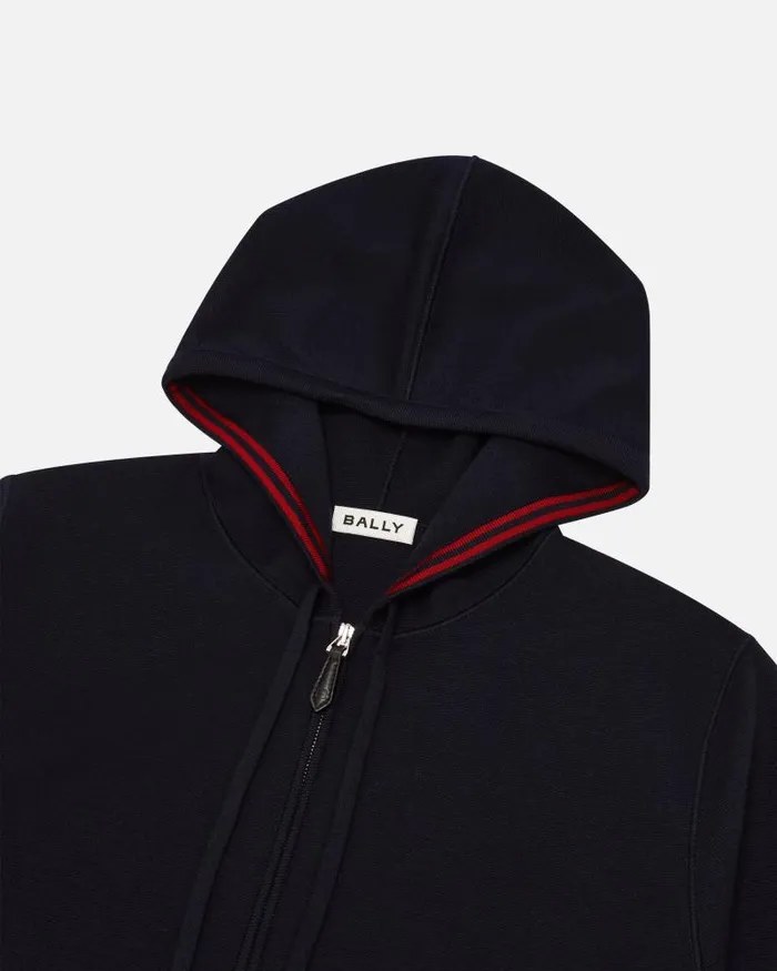 Men Bally Knitwear Hoodie In Navy Blue Wool Blue Men Bally Knitwear Hoodie In Navy Blue Wool Blue