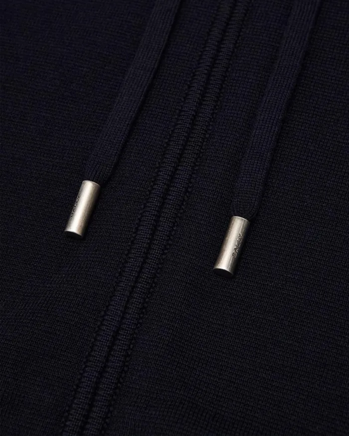Men Bally Knitwear Hoodie In Navy Blue Wool Blue Men Bally Knitwear Hoodie In Navy Blue Wool Blue