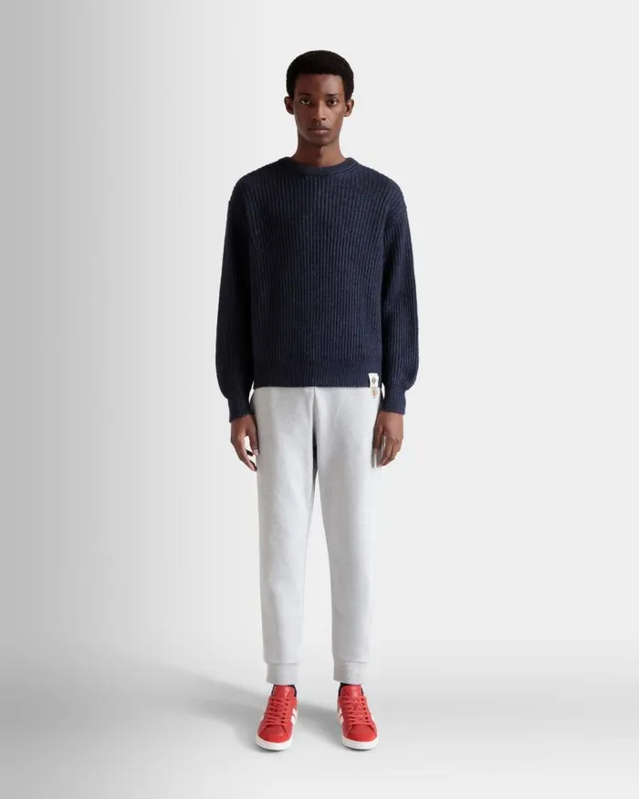 Men Bally Pants Sweatpants With A Bally Crest Logo In Grey Melange Cotton Grey Men Bally Pants Sweatpants With A Bally Crest Logo In Grey Melange Cotton Grey