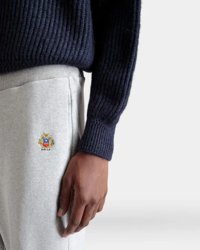Men Bally Pants Sweatpants With A Bally Crest Logo In Grey Melange Cotton Grey Men Bally Pants Sweatpants With A Bally Crest Logo In Grey Melange Cotton Grey