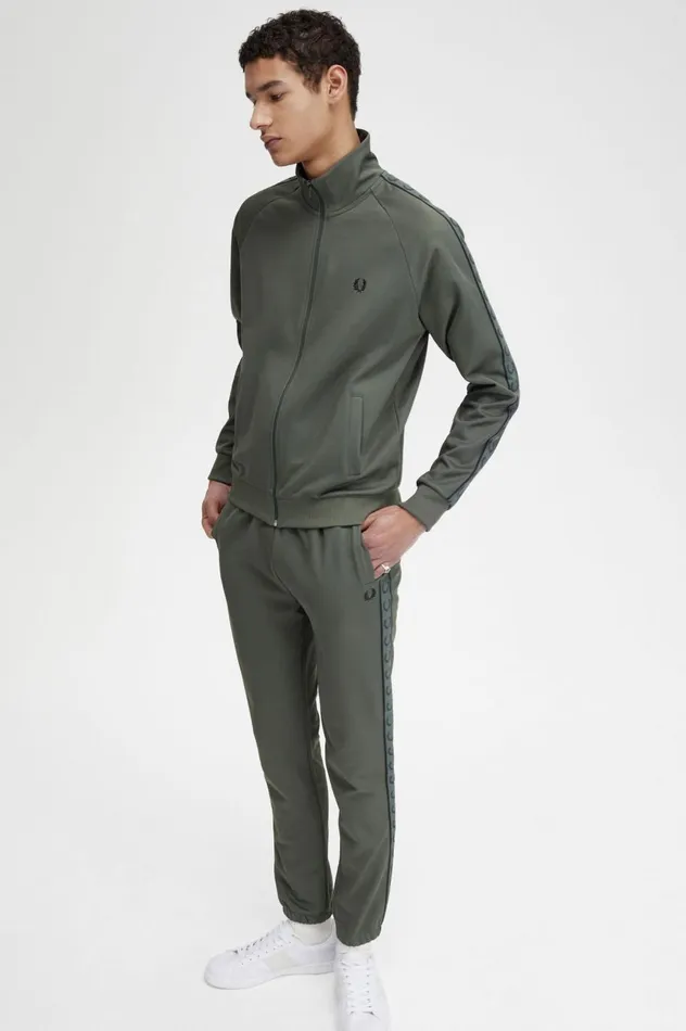 Men Contrast Tape Track Jacket Field Greenblack Fred Perry Track Jackets