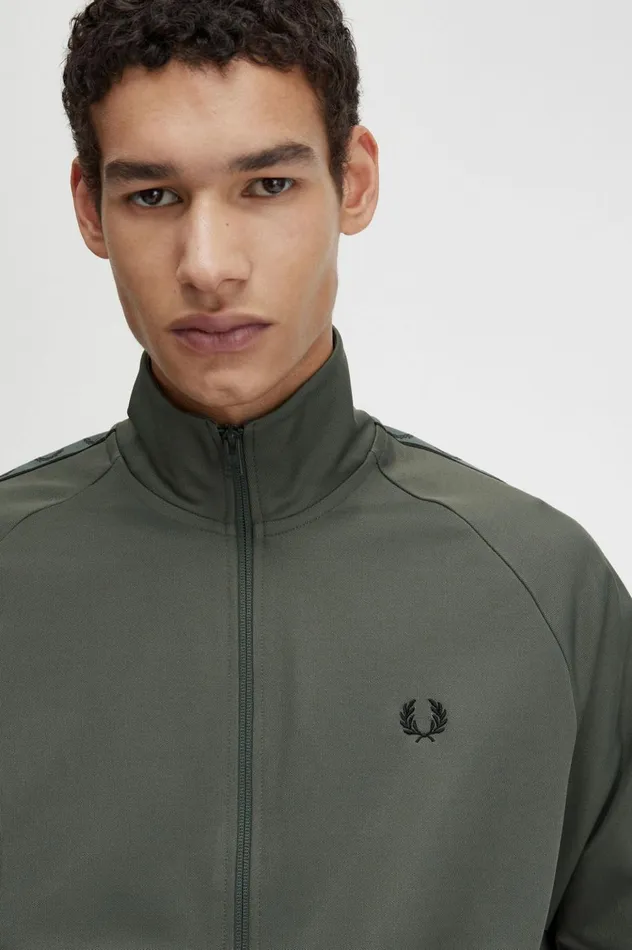 Men Contrast Tape Track Jacket Field Greenblack Fred Perry Track Jackets