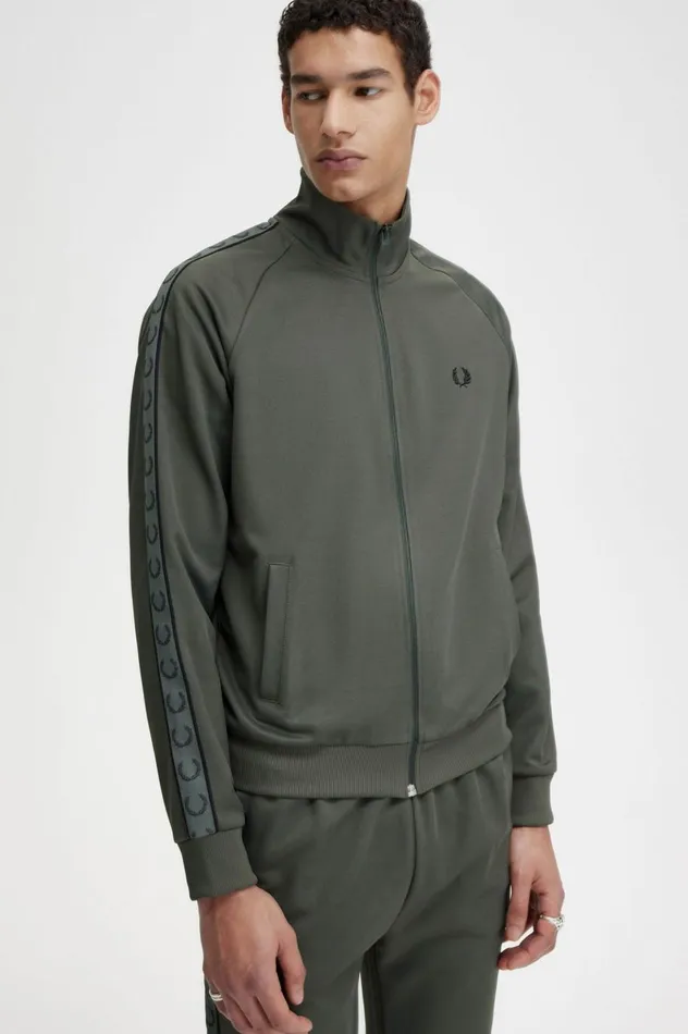 Men Contrast Tape Track Jacket Field Greenblack Fred Perry Track Jackets