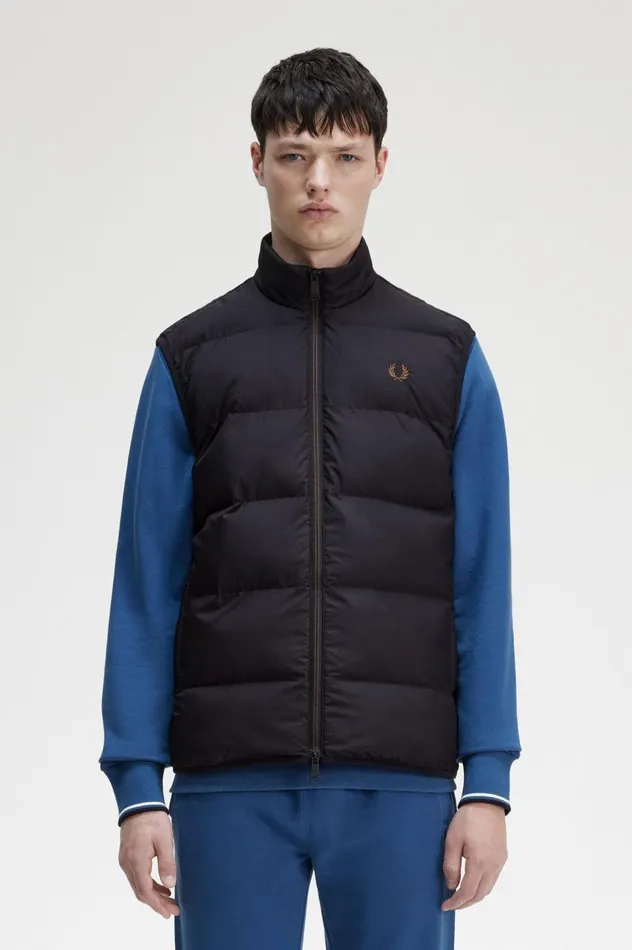 Men Insulated Gilet Black Fred Perry Coats and Jackets