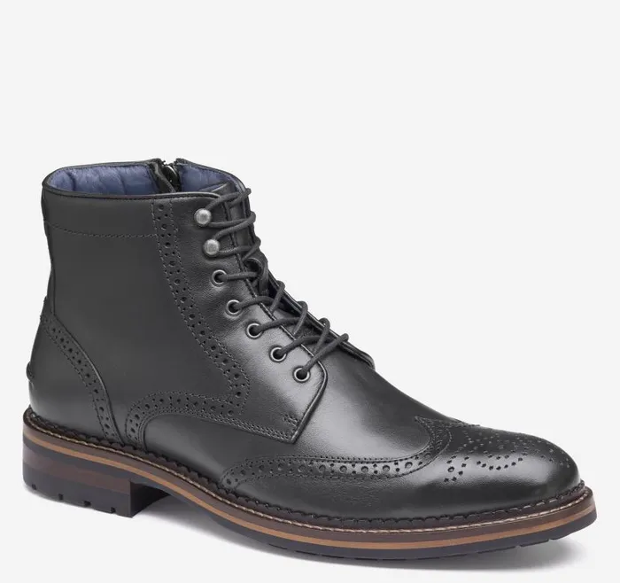 Men Johnston and Murphy Boots XC Flex Connelly Wingtip Boot Black Full Grain