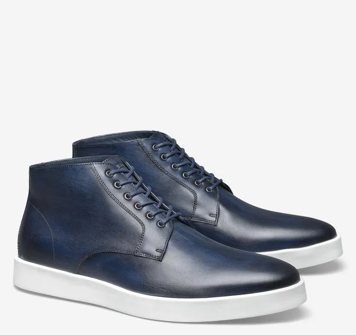 Men Johnston and Murphy LaceUps Bolivar Plain Toe Boot Navy Handstained Calfskin