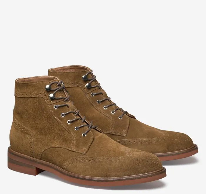 Men Johnston and Murphy LaceUps Hartley Wingtip Boot Snuff Italian Suede