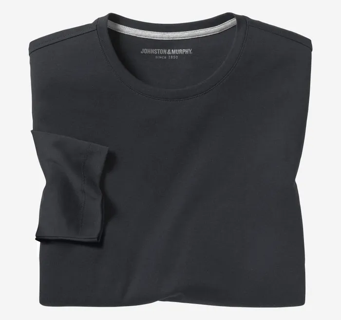 Men Johnston and Murphy Polos and Tees Essential LongSleeve Tee Black