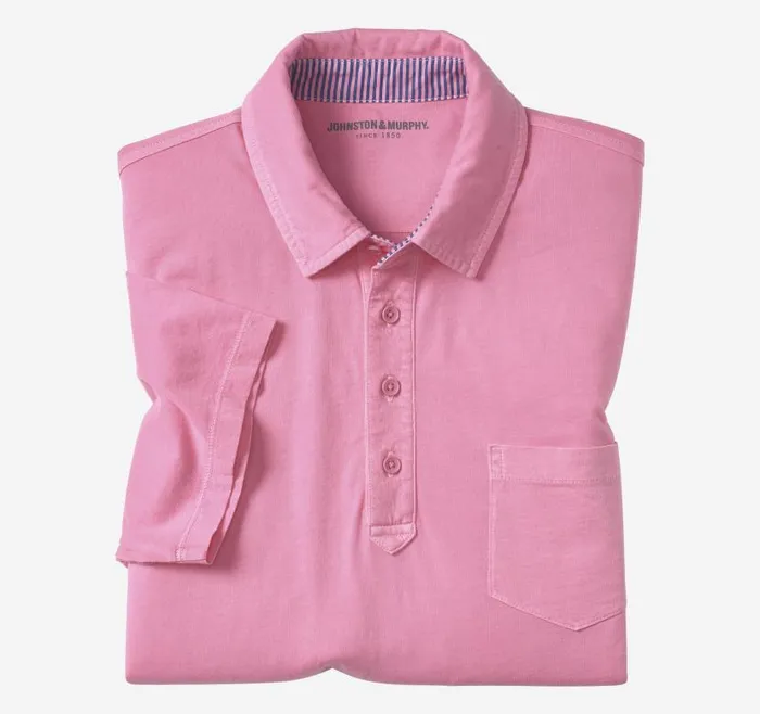 Men Johnston and Murphy Polos and Tees Garment Dyed Polo Pink