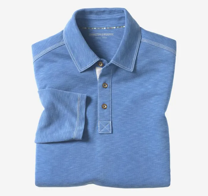 Men Johnston and Murphy Polos and Tees Vintage Slub LongSleeve Polo Royal