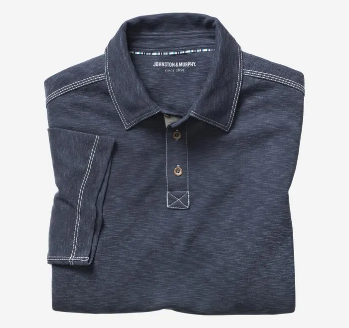 Men Johnston and Murphy Polos and Tees Vintage Slub Polo Navy