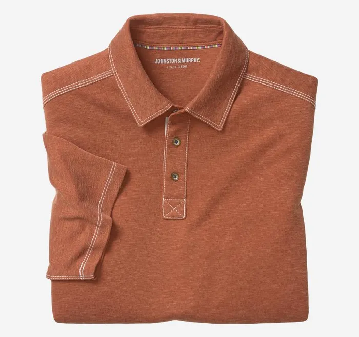 Men Johnston and Murphy Polos and Tees Vintage Slub Polo Rust