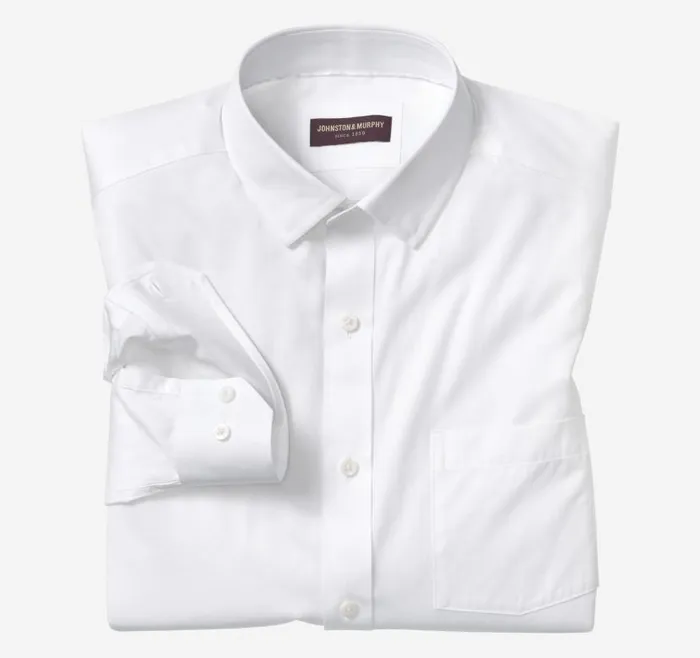 Men Johnston and Murphy Shirts Premium Cotton Shirts White Sateen Poplin