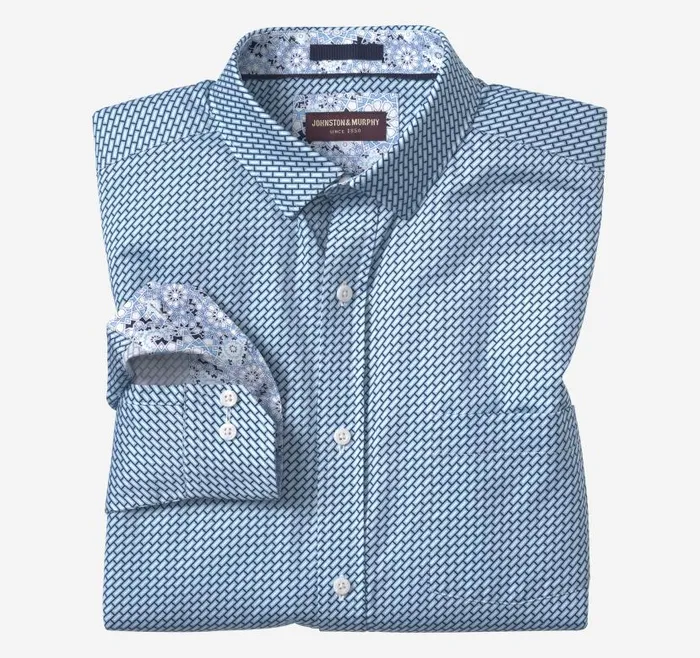 Men Johnston and Murphy Shirts Printed Cotton Shirt Blue Bar