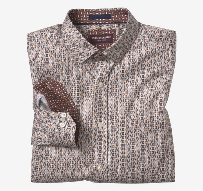 Men Johnston and Murphy Shirts Printed Cotton Shirt Brownnavy Triangle