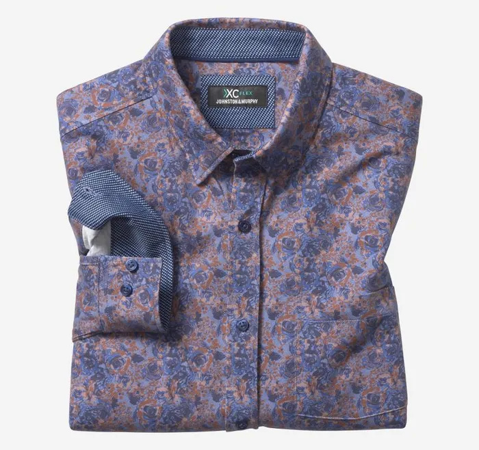 Men Johnston and Murphy Shirts XC Flex Stretch LongSleeve Shirt Navybrown Floral Print Men Johnston and Murphy Shirts XC Flex Stretch LongSleeve Shirt Navybrown Floral Print