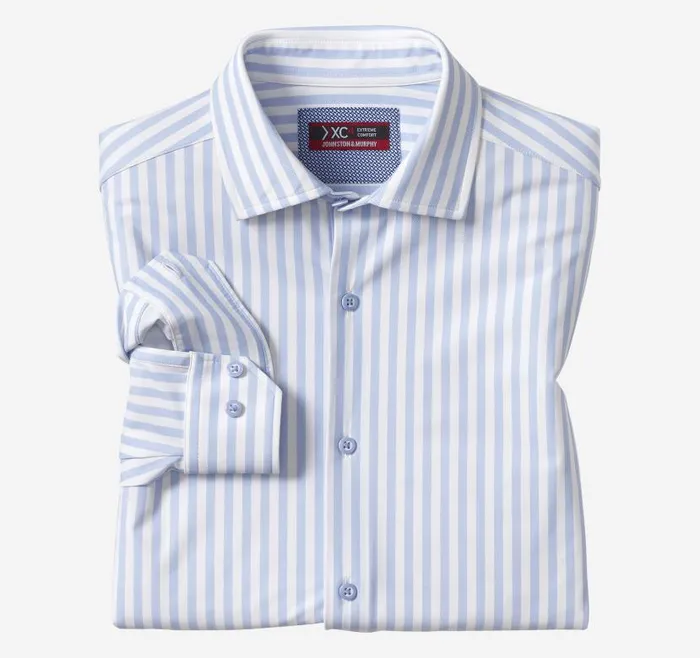 Men Johnston and Murphy Shirts XC4 LongSleeve Print Knit Shirt Bluewhite Stripe Men Johnston and Murphy Shirts XC4 LongSleeve Print Knit Shirt Bluewhite Stripe