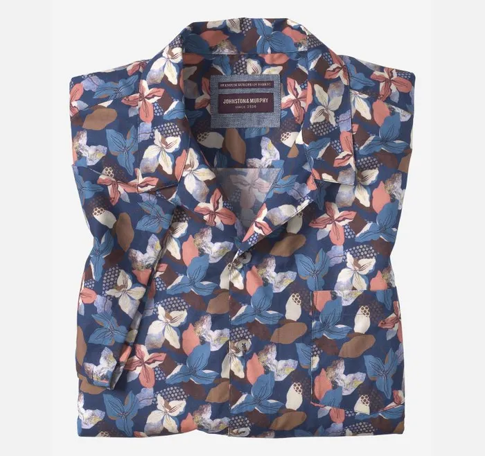 Men Johnston and Murphy ShortSleeve Shirts Camp Shirt Navy Abstract Floral
