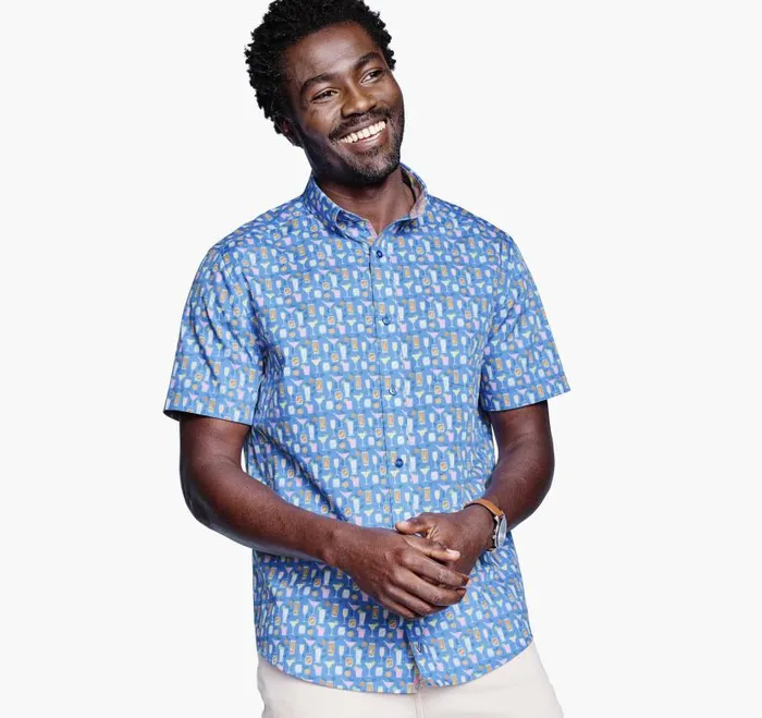 Men Johnston and Murphy ShortSleeve Shirts Printed Cotton ShortSleeve Shirt Blue Cocktail Men Johnston and Murphy ShortSleeve Shirts Printed Cotton ShortSleeve Shirt Blue Cocktail