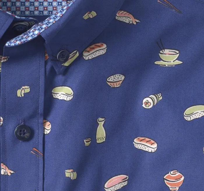 Men Johnston and Murphy ShortSleeve Shirts Printed Cotton ShortSleeve Shirt Navy Sushi Men Johnston and Murphy ShortSleeve Shirts Printed Cotton ShortSleeve Shirt Navy Sushi