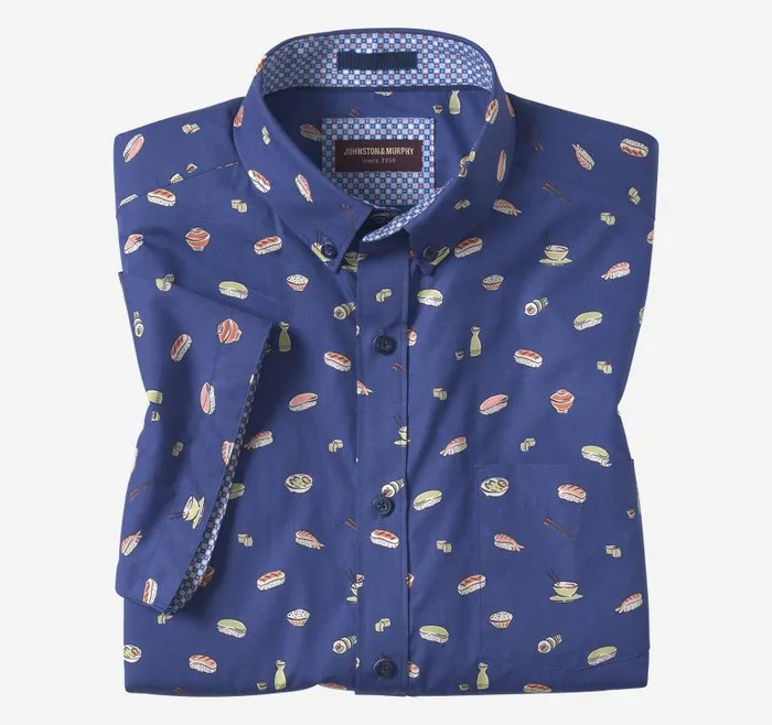 Men Johnston and Murphy ShortSleeve Shirts Printed Cotton ShortSleeve Shirt Navy Sushi Men Johnston and Murphy ShortSleeve Shirts Printed Cotton ShortSleeve Shirt Navy Sushi