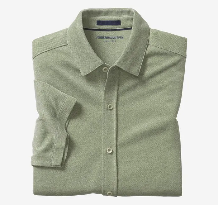 Men Johnston and Murphy ShortSleeve Shirts Vintage Birdseye ButtonFront Shirt Green Men Johnston and Murphy ShortSleeve Shirts Vintage Birdseye ButtonFront Shirt Green