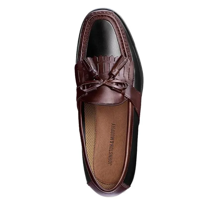 Men Johnston and Murphy SlipOns and Loafers Aragon II Kiltie Tassel Loafer Black Smoothantique Mahogany Waxed