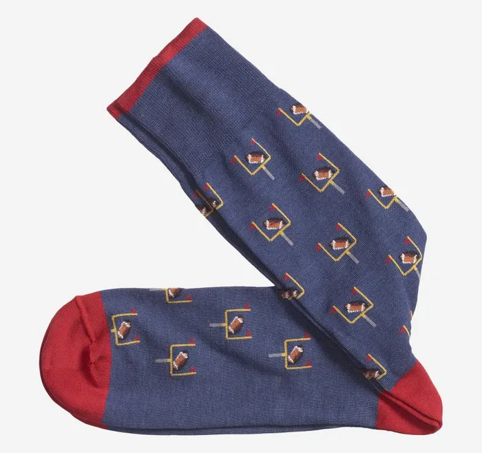 Men Johnston and Murphy Socks Novelty Socks Blue Football Goal