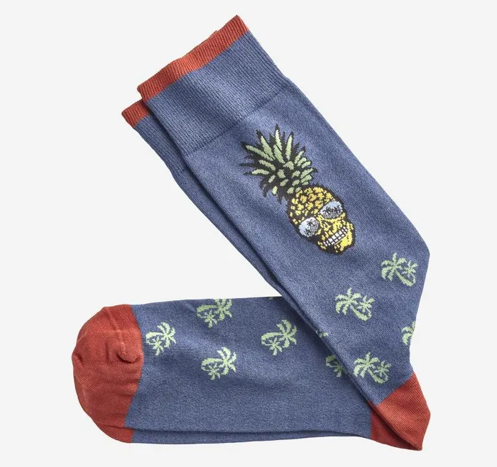 Men Johnston and Murphy Socks Novelty Socks Denim Pineapple Skull
