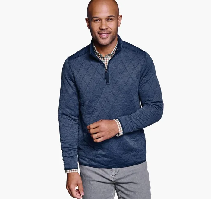 Men Johnston and Murphy Sweaters and Knits Diamond Quilt QuarterZip Navy Heather