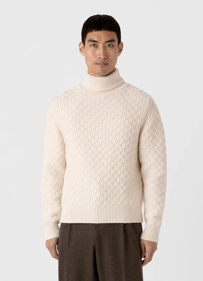 Men Knitwear ussunspel Sunspel x WM Brown Aran Roll Neck Ecru Men Knitwear ussunspel Sunspel x WM Brown Aran Roll Neck Ecru